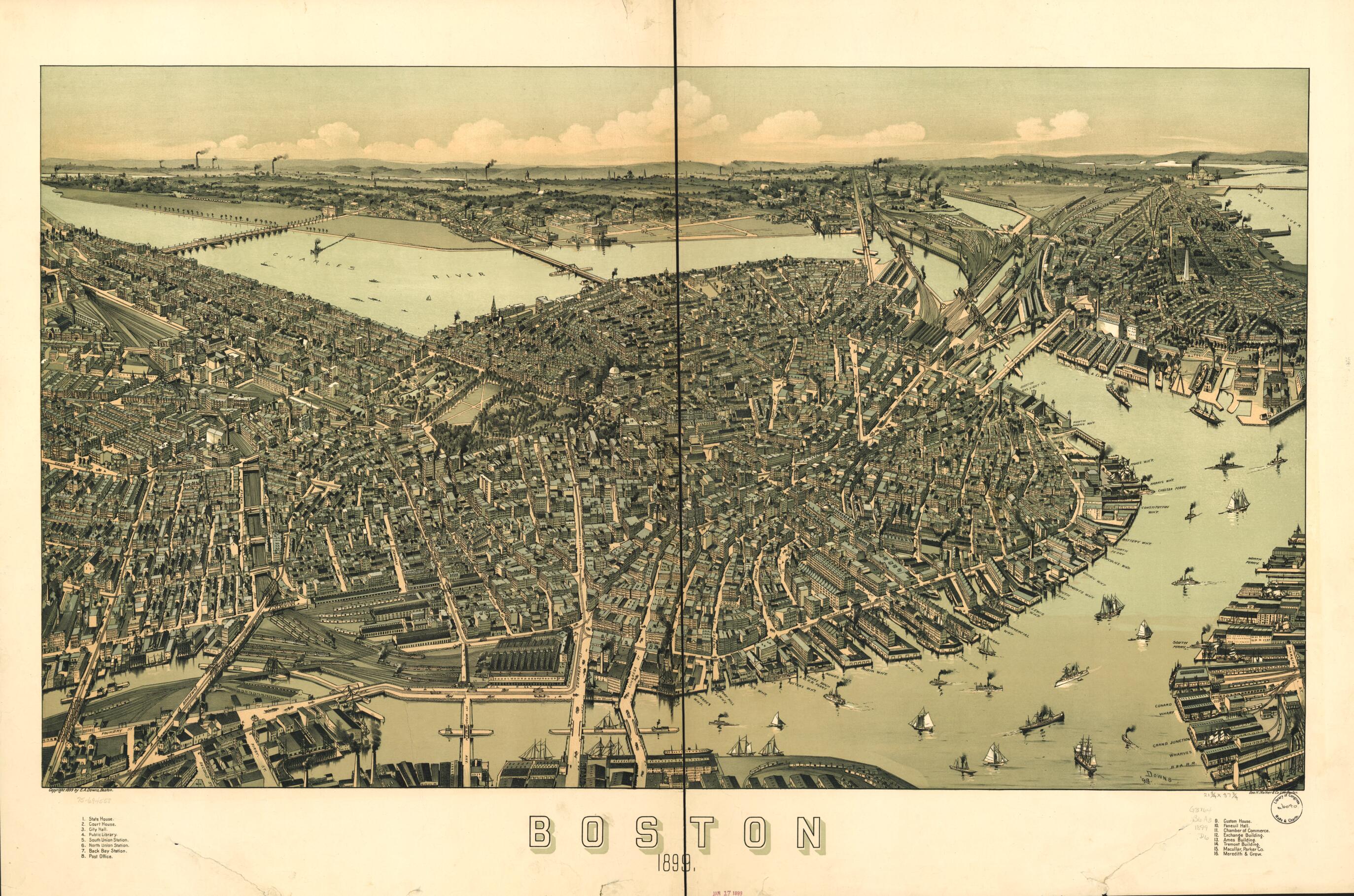 This old map of Boston from 1899 was created by A. E. (Albert E.) Downs, Geo. H. Walker & Co in 1899