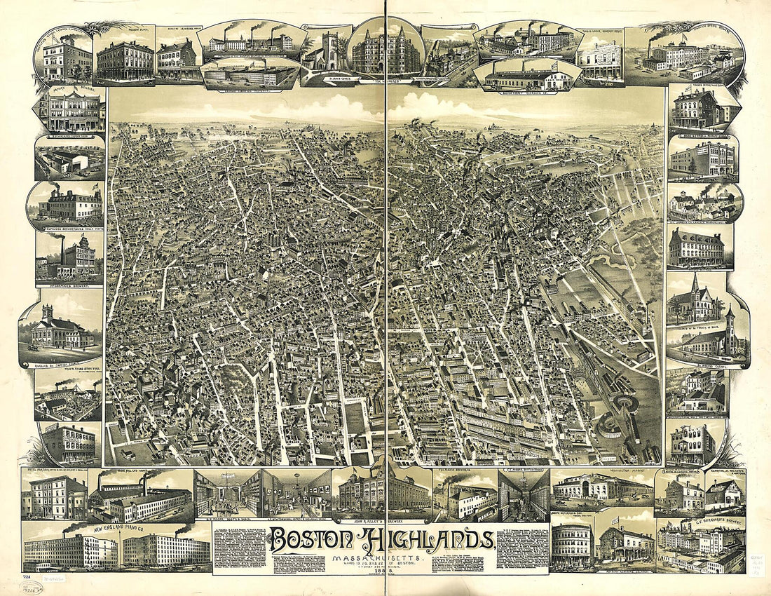 This old map of Boston Highlands, Massachusetts. Wards 19, 20, 21 & 22 of Boston from 1888 was created by Favour, O.H. Bailey & Co in 1888