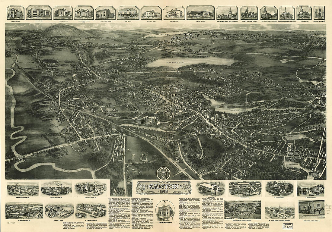 This old map of Aero View of Canton, Massachusetts from 1918 was created by Hughes & Bailey in 1918