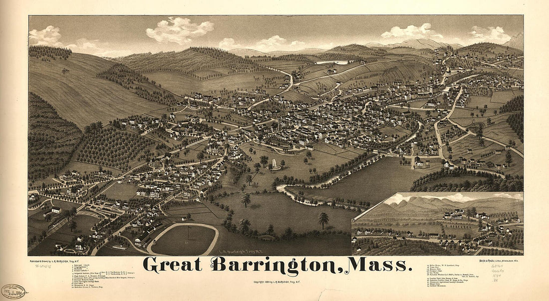 This old map of Great Barrington, Massachusetts from 1884 was created by Beck & Pauli, L. R. (Lucien R.) Burleigh in 1884