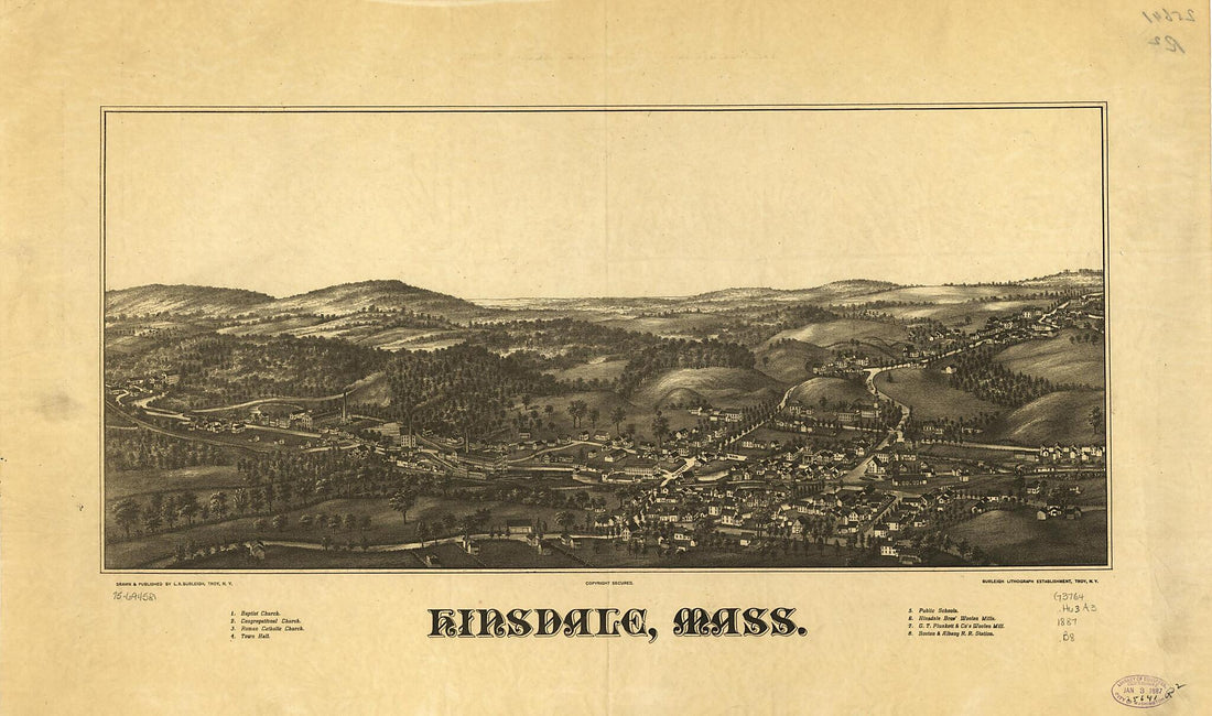 This old map of Hinsdale, Massachusetts from 1887 was created by Burleigh Litho, L. R. (Lucien R.) Burleigh, C.H. Vogt (Firm) in 1887