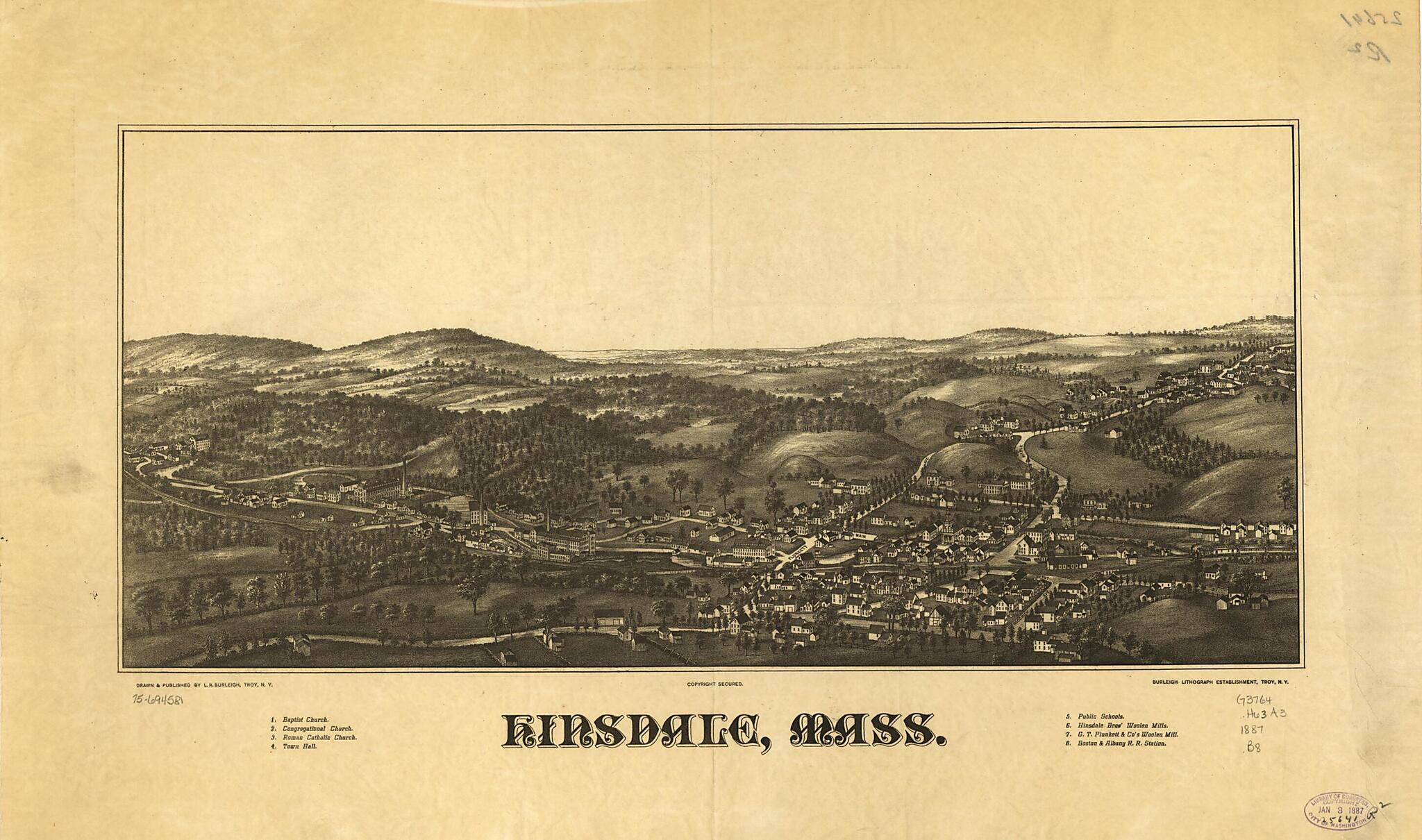 This old map of Hinsdale, Massachusetts from 1887 was created by Burleigh Litho, L. R. (Lucien R.) Burleigh, C.H. Vogt (Firm) in 1887