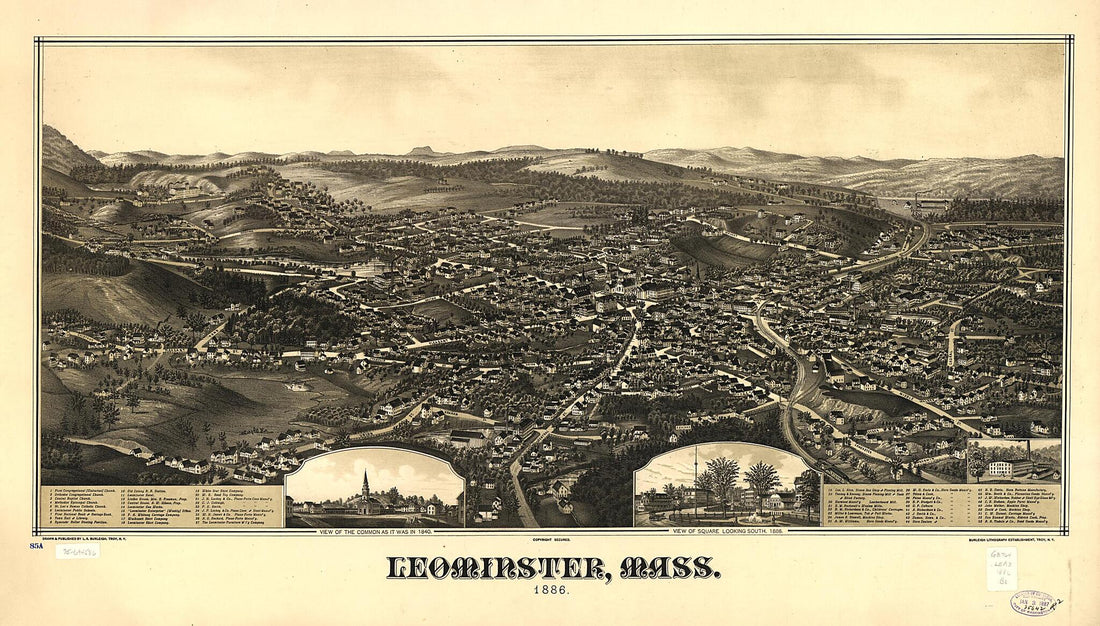 This old map of Leominster, Massachusetts from 1886 was created by Burleigh Litho, L. R. (Lucien R.) Burleigh in 1886