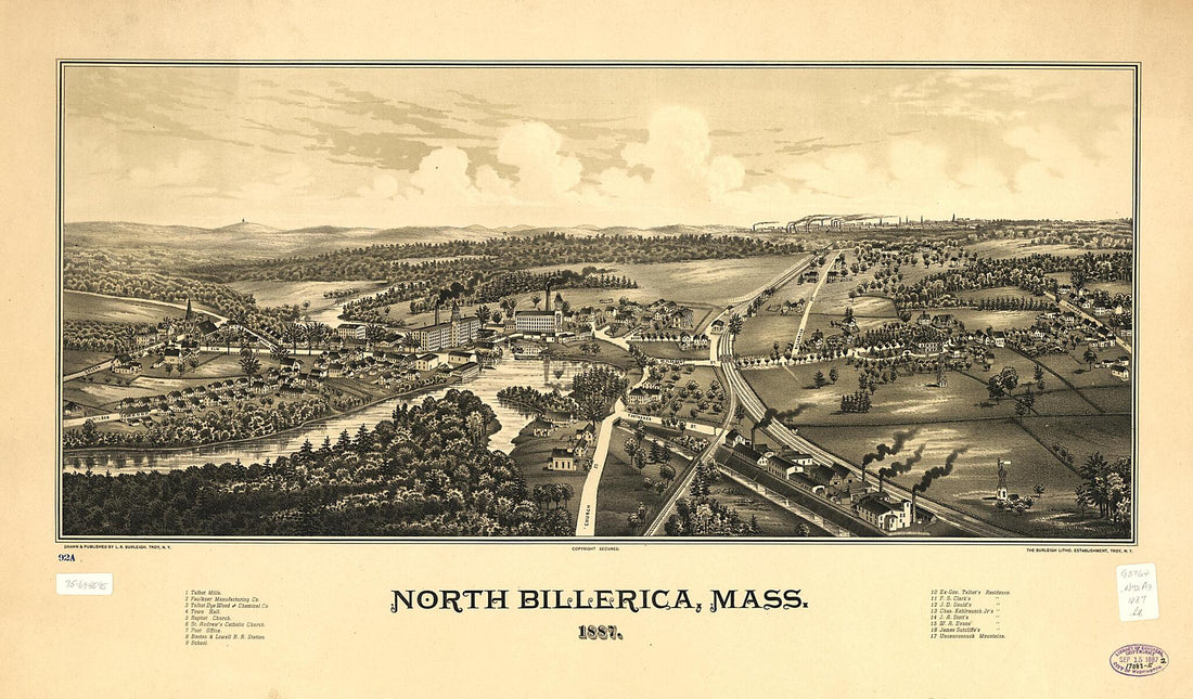 This old map of North Billerica, Massachusetts from 1887 was created by Burleigh Litho, L. R. (Lucien R.) Burleigh in 1887