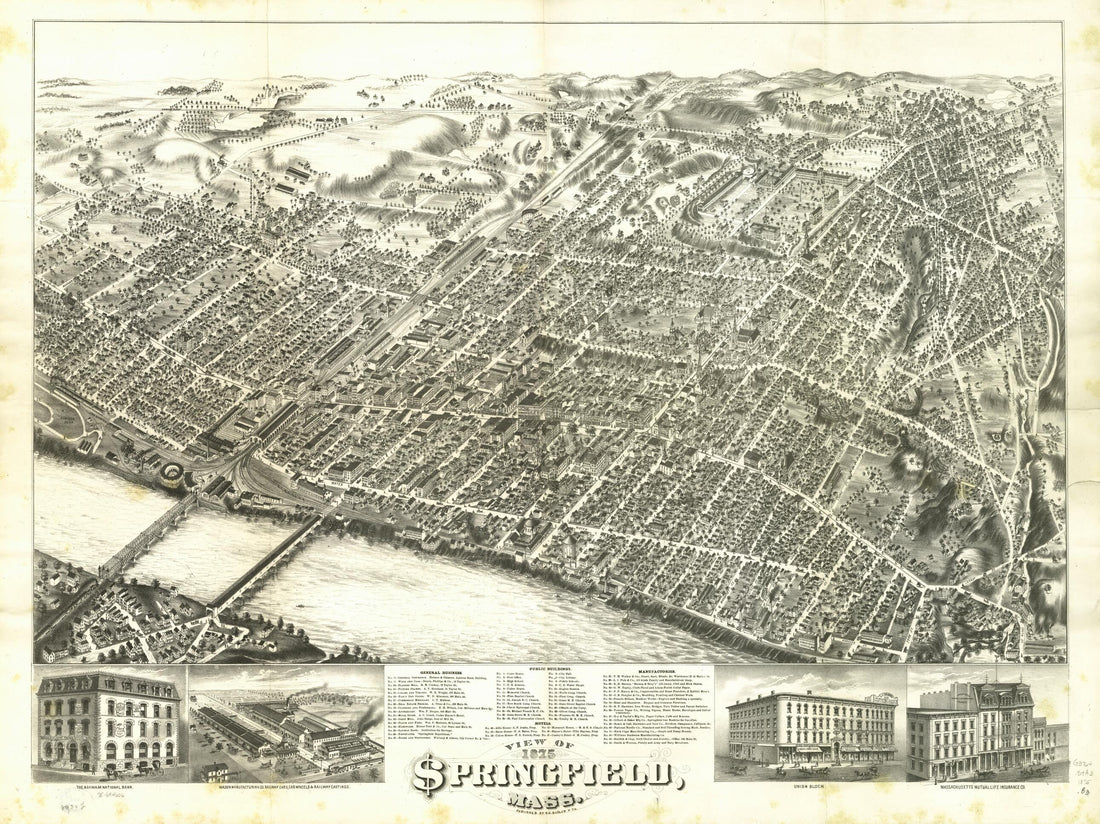 This old map of View of Springfield, Massachusetts from 1875 was created by O.H. Bailey & Co in 1875