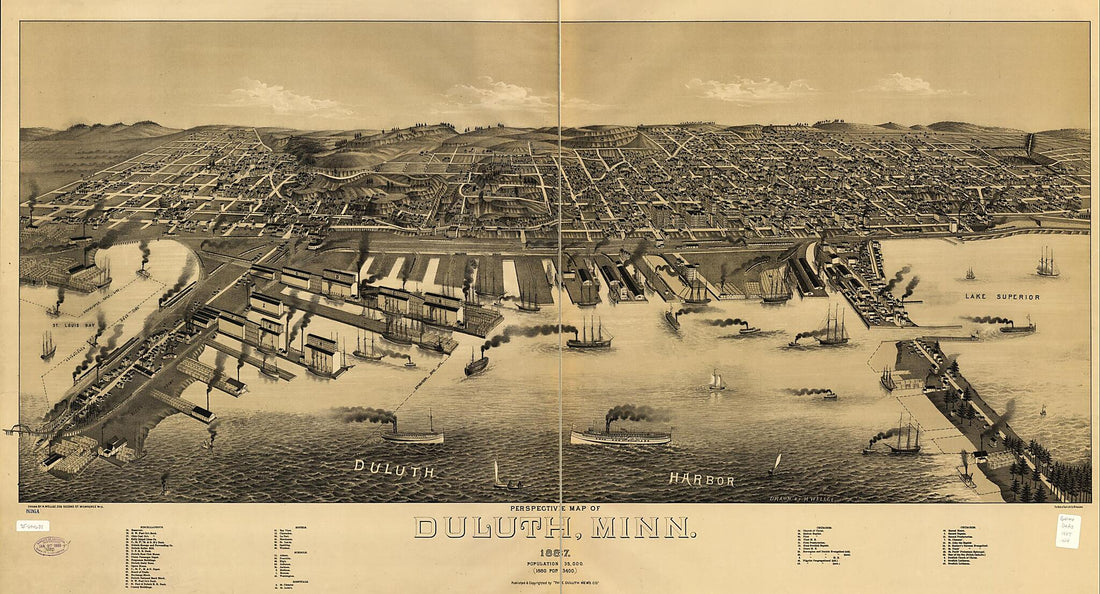 This old map of Perspective Map of Duluth, Minnesota from 1887 was created by Beck & Pauli, Duluth News Co, H. (Henry) Wellge in 1887