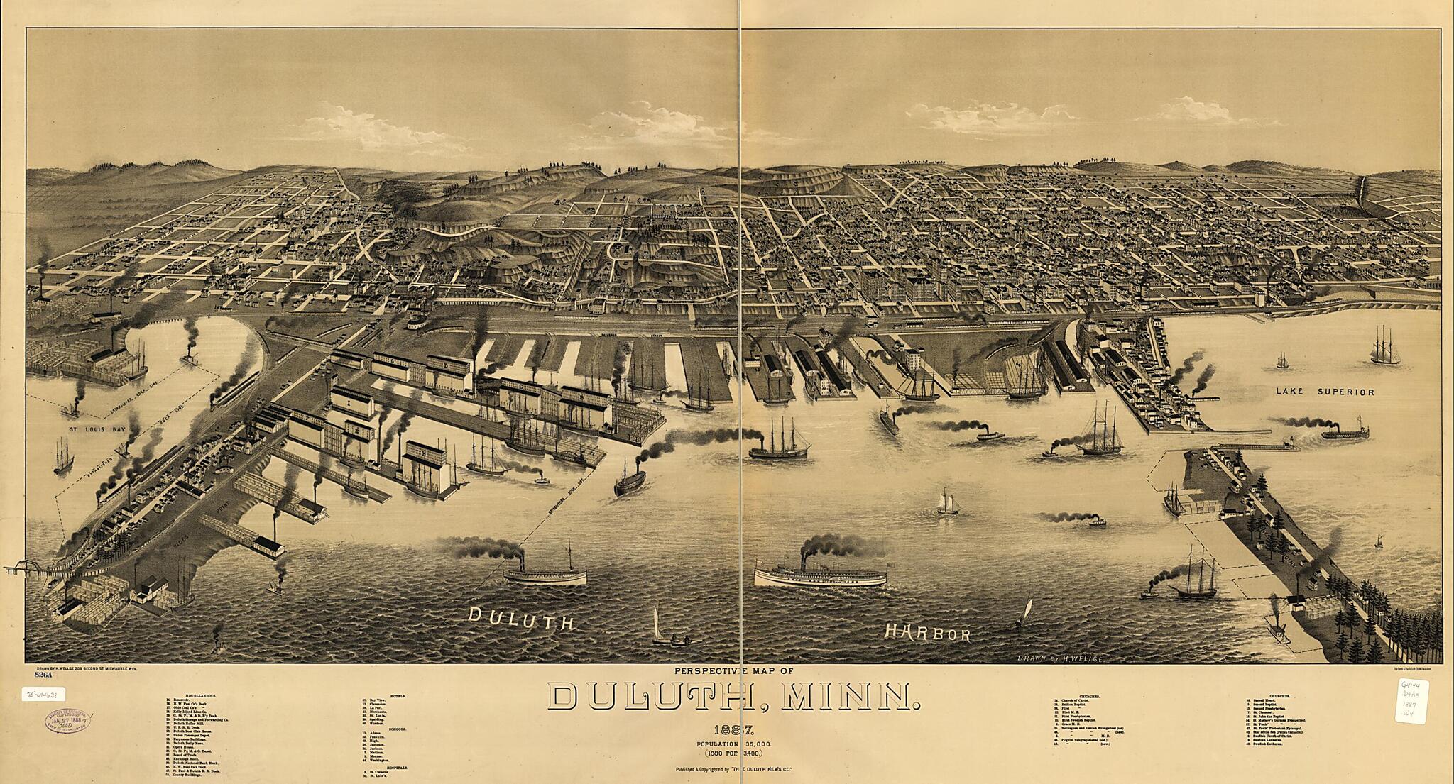 This old map of Perspective Map of Duluth, Minnesota from 1887 was created by Beck & Pauli, Duluth News Co, H. (Henry) Wellge in 1887