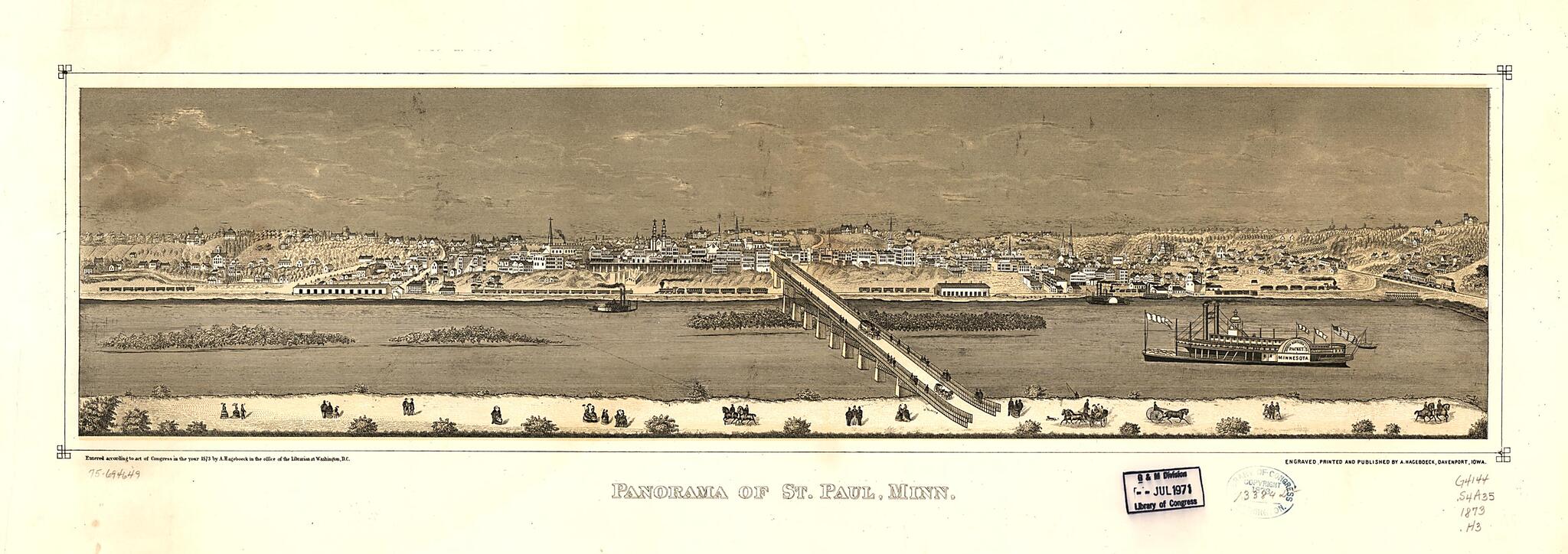 This old map of Panorama of St. Paul, Minnesota from 1873 was created by August Hageboeck in 1873