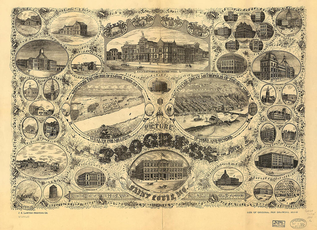 This old map of Pen Picture of the Progress of the City of St. Louis, Mo from 1884 was created by Lawton (J.E.) Printing Co, Henry F. Vogel in 1884