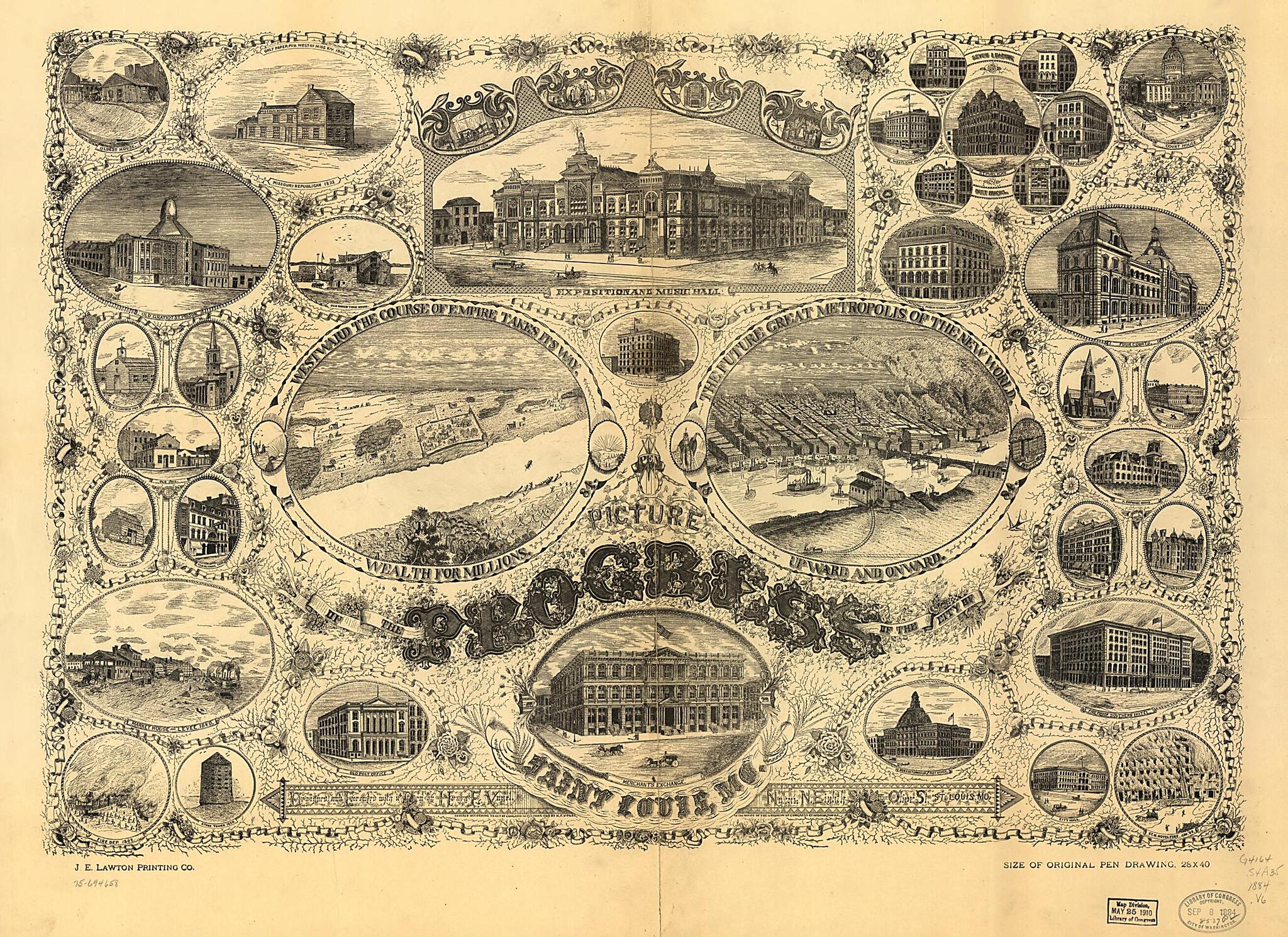 This old map of Pen Picture of the Progress of the City of St. Louis, Mo from 1884 was created by Lawton (J.E.) Printing Co, Henry F. Vogel in 1884