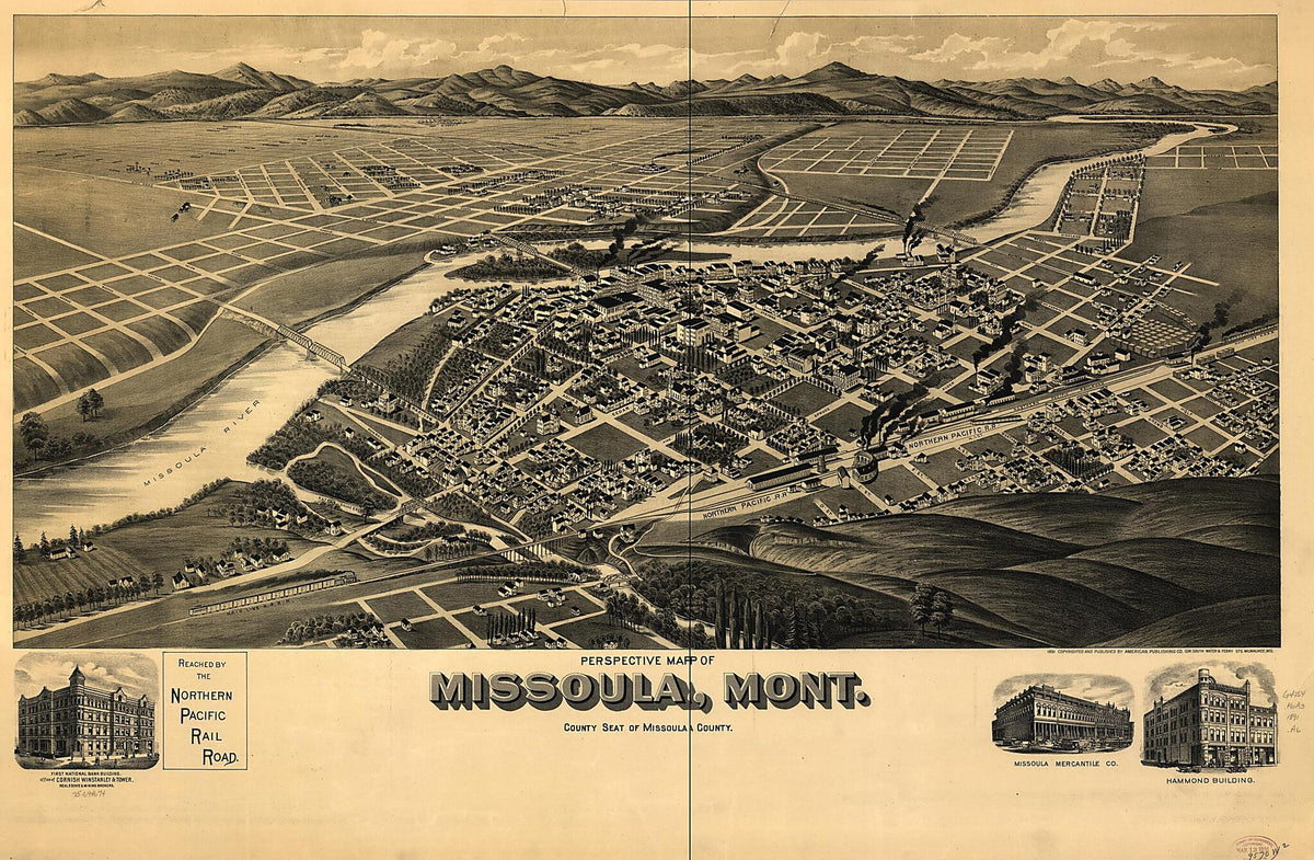 Perspective Map of Missoula, Mont. County Seat of Missoula County 1891 by Relic Map Company