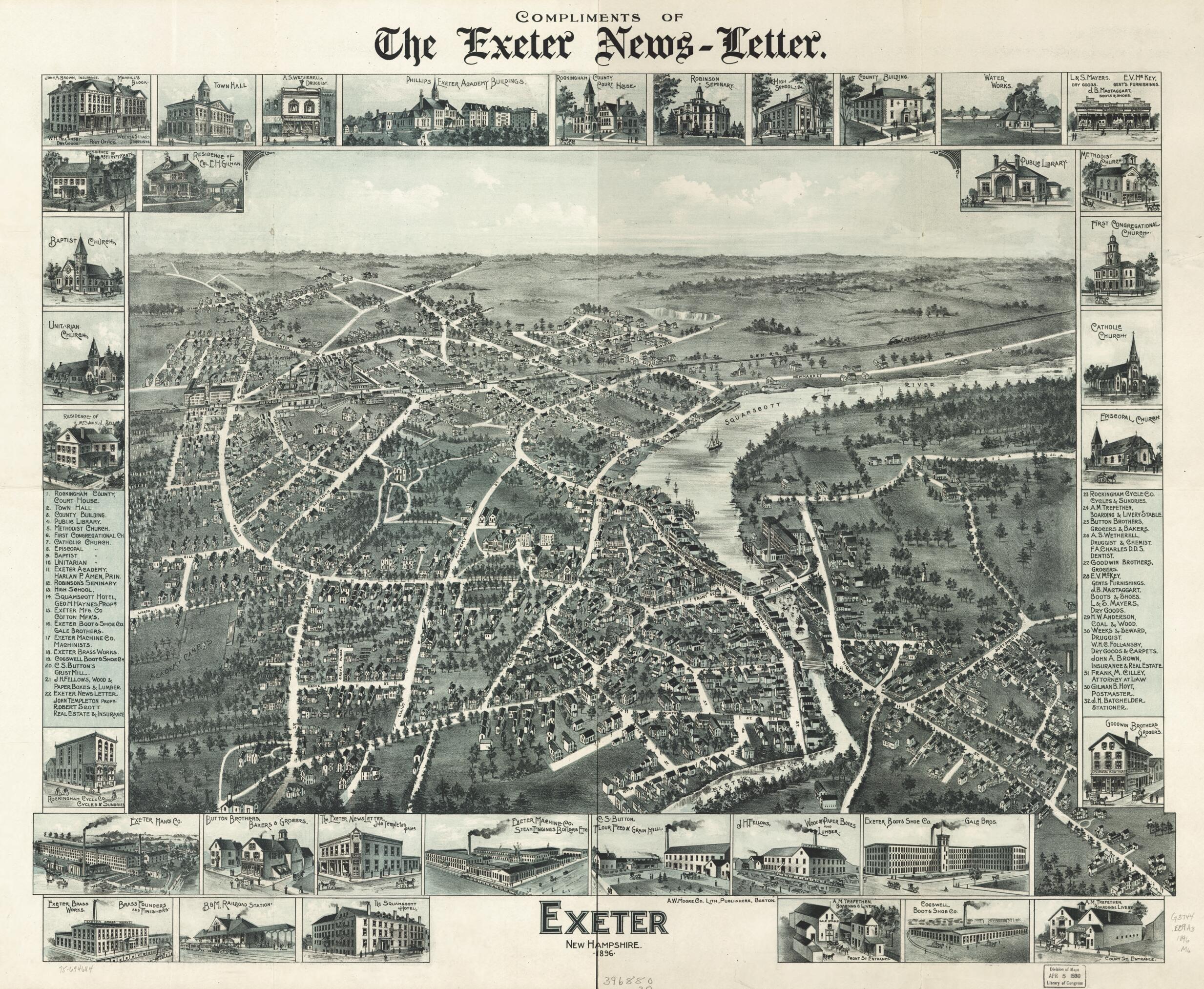 This old map of Exeter, New Hampshire, from 1896 was created by Moore (A.W.) Co in 1896