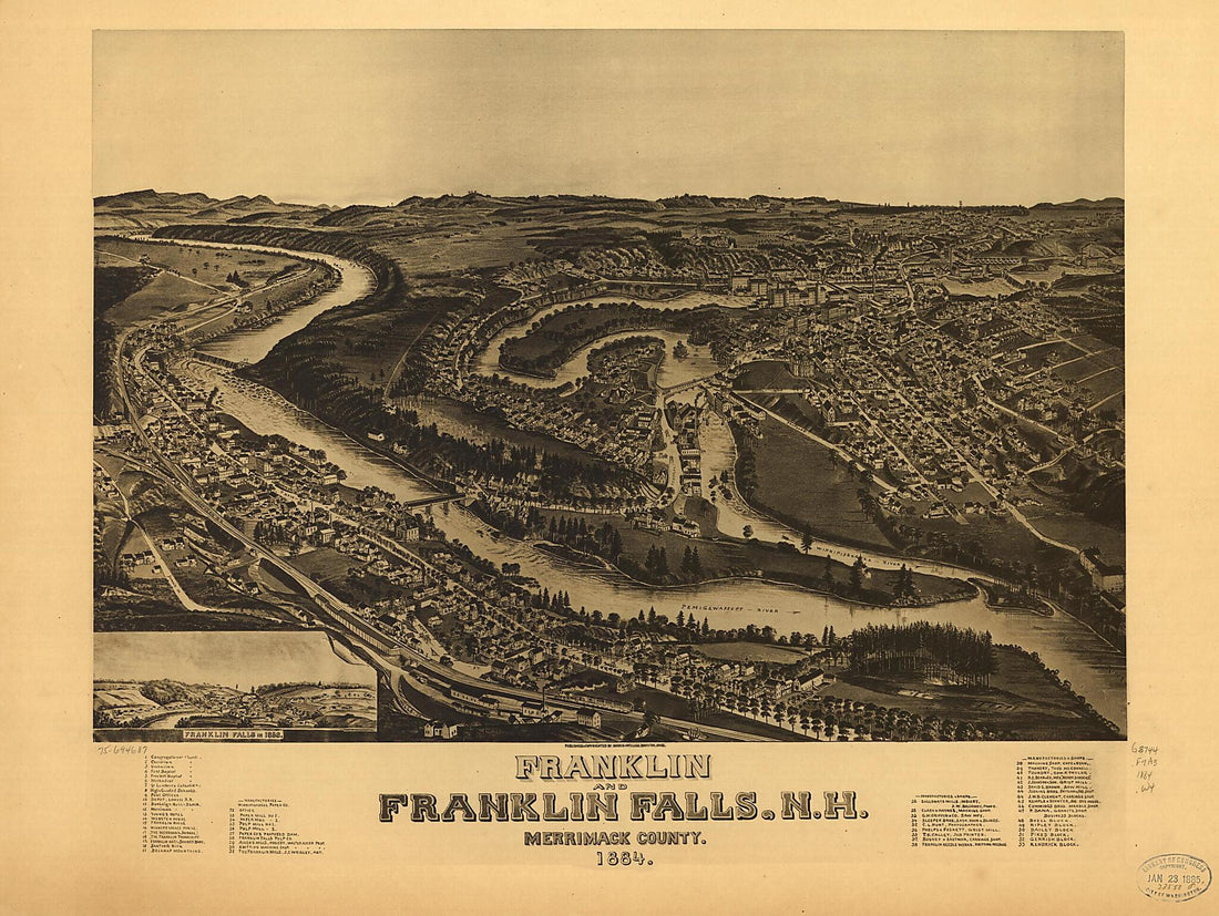This old map of Franklin and Franklin Falls, New Hampshire, Merrimack County, from 1884 was created by Norris & Wellge, H. (Henry) Wellge in 1884