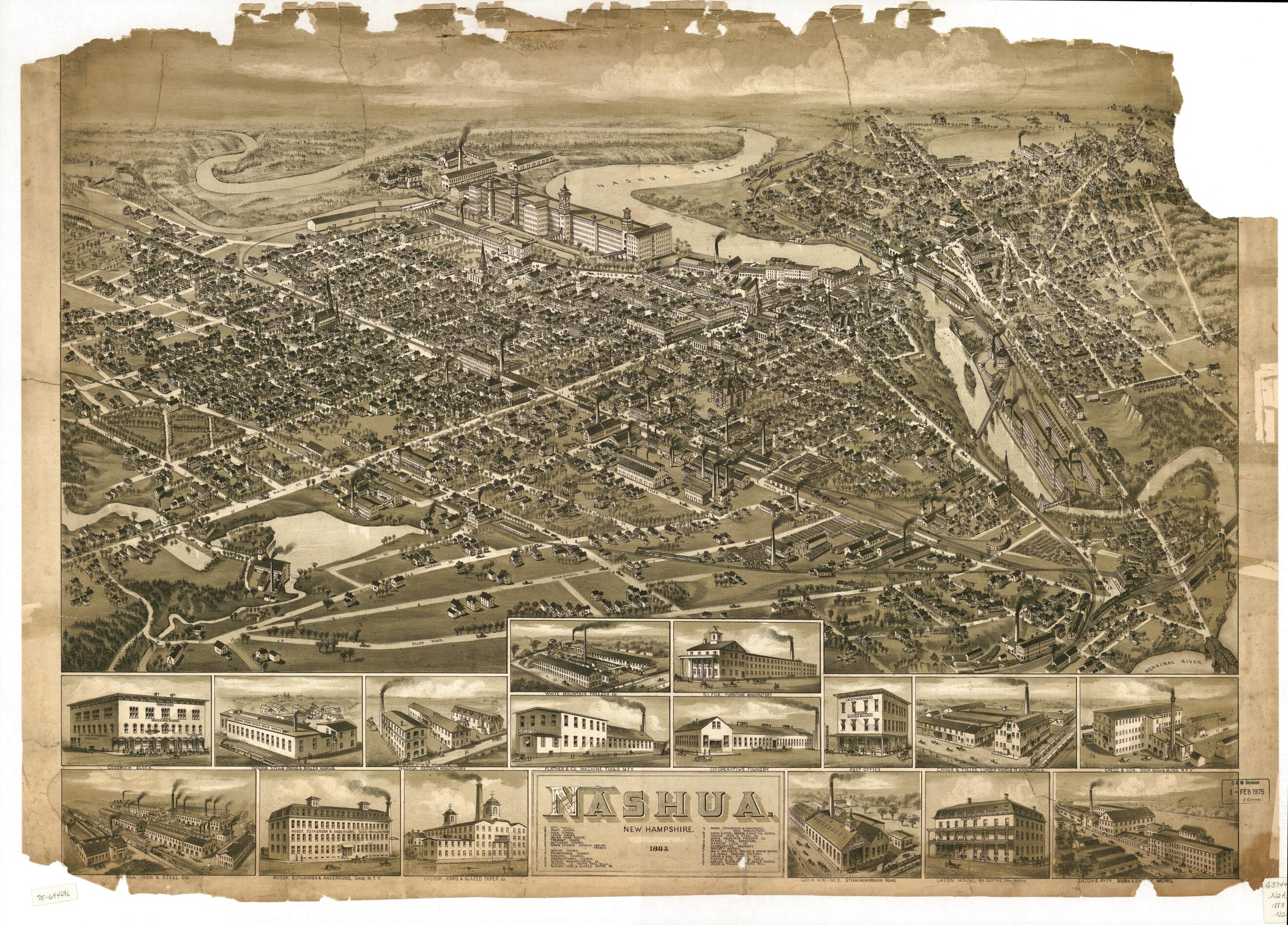 This old map of Nashua, New Hampshire from 1883 was created by in 1883