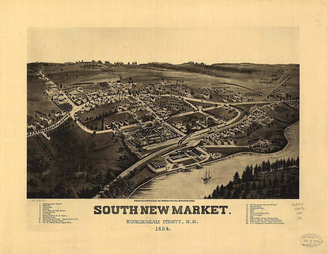 This old map of New-Market, Rockingham County, New Hampshire from 1884 was created by Norris & Wellge in 1884