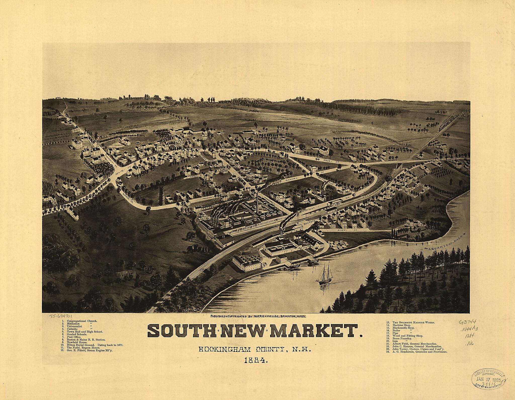 This old map of New-Market, Rockingham County, New Hampshire from 1884 was created by Norris & Wellge in 1884