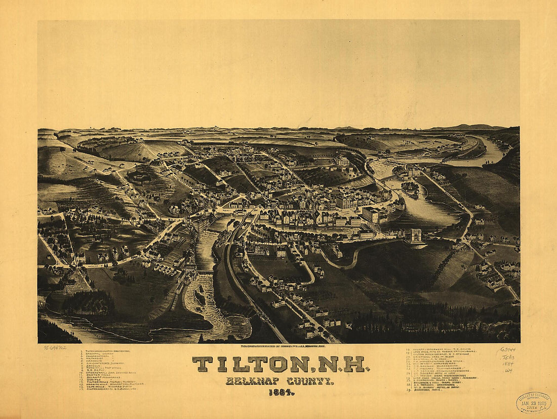 This old map of Tilton, New Hampshire, Belknap County, from 1884 was created by Norris & Wellge, H. (Henry) Wellge in 1884
