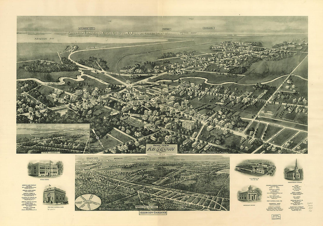 This old map of View of Absecon, New Jersey from 1924 was created by Rene Cinquin, Hughes & Cinquin in 1924