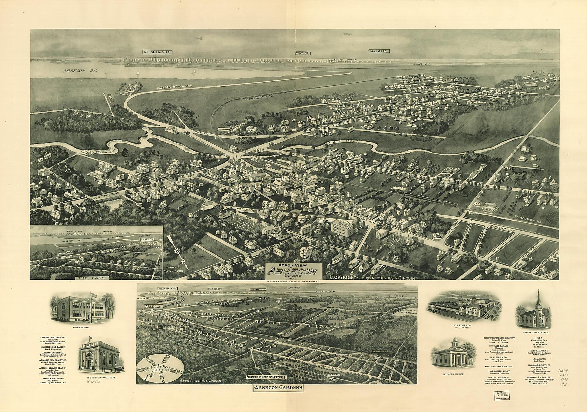 This old map of View of Absecon, New Jersey from 1924 was created by Rene Cinquin, Hughes & Cinquin in 1924