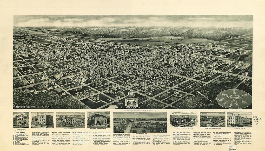 This old map of Aero View of Egg Harbor City, New Jersey from 1924 was created by Rene Cinquin, Hughes & Cinquin in 1924