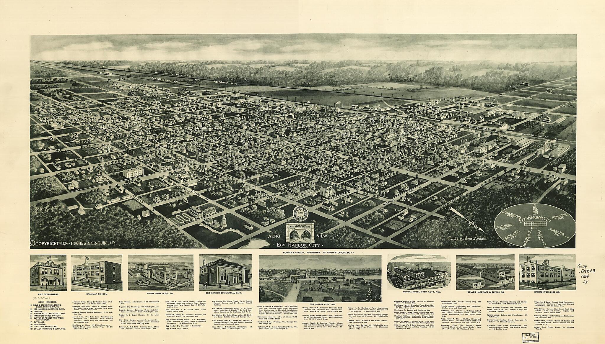 This old map of Aero View of Egg Harbor City, New Jersey from 1924 was created by Rene Cinquin, Hughes & Cinquin in 1924