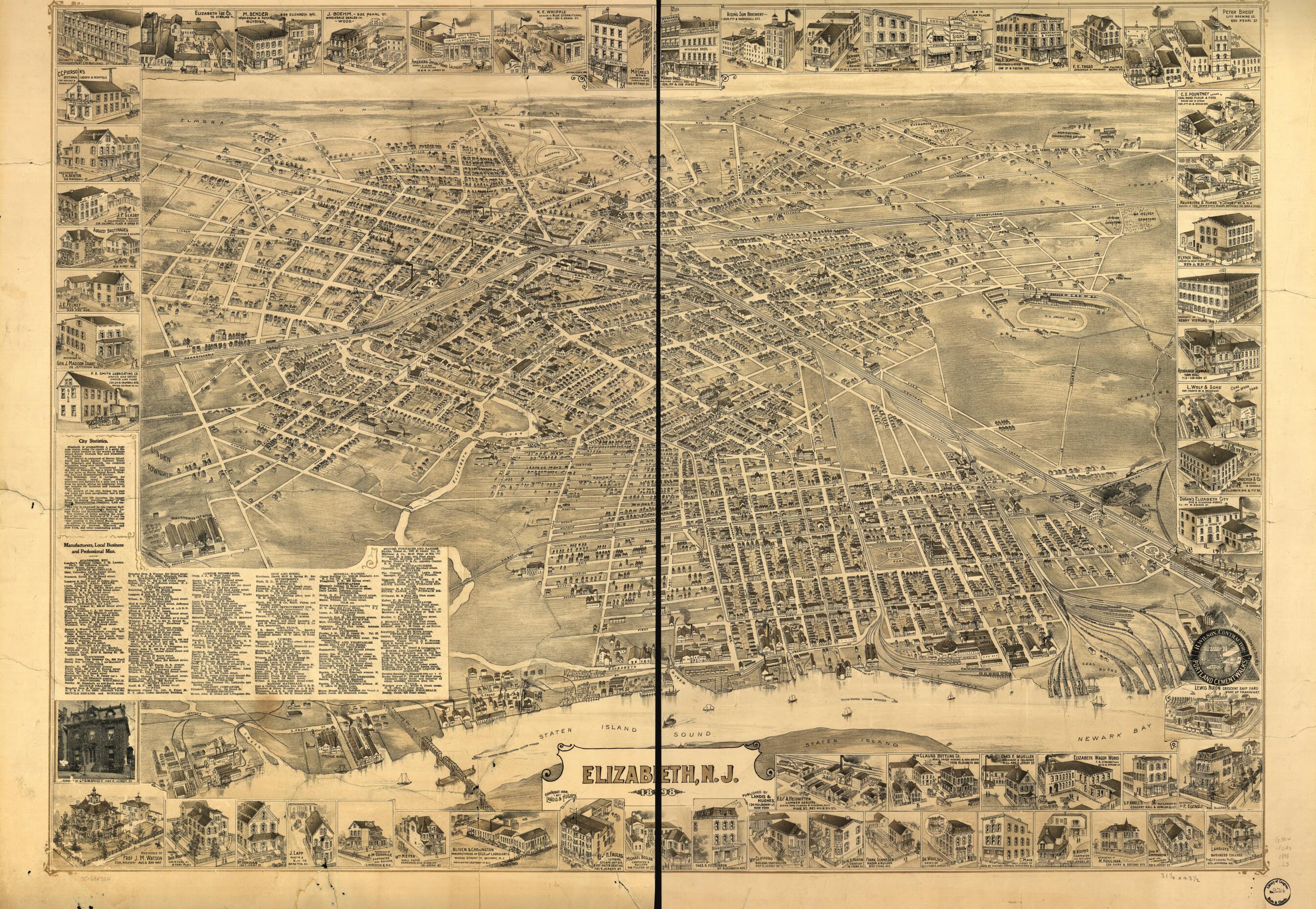 This old map of Elizabeth, New Jersey from 1898 was created by Landis and Hughes in 1898