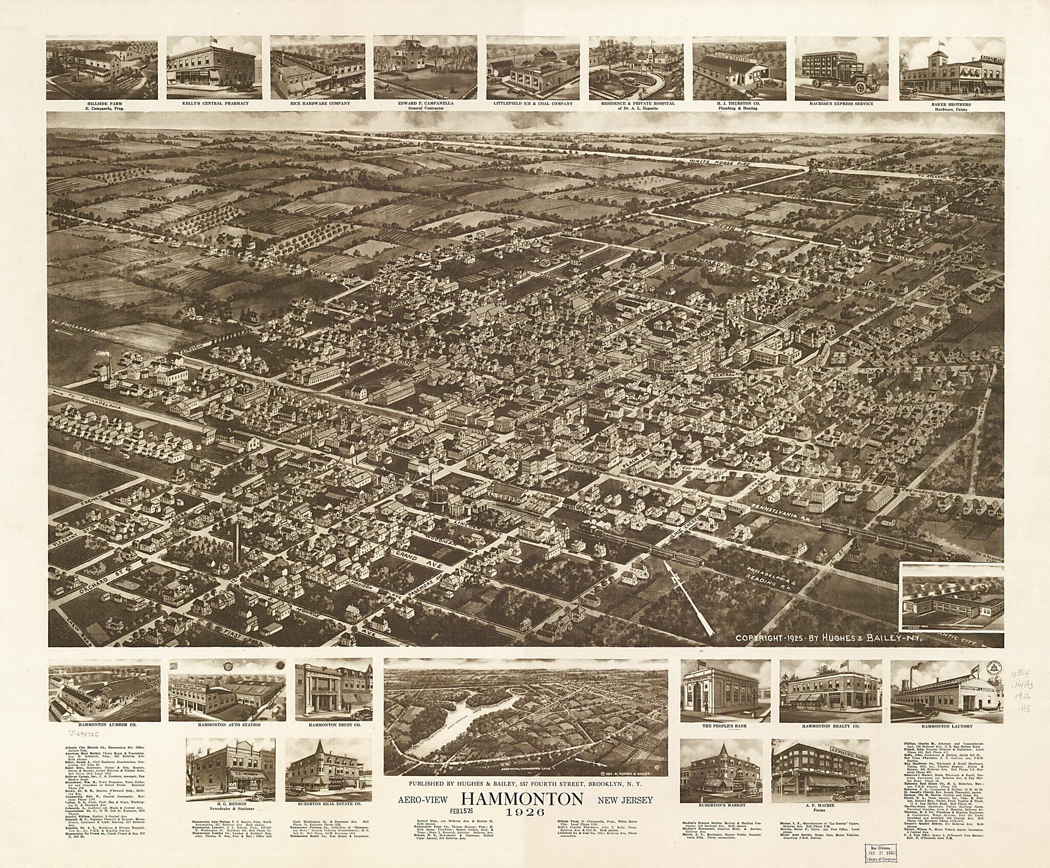 This old map of Aero View of Hammonton, New Jersey from 1926 was created by Hughes & Bailey in 1926
