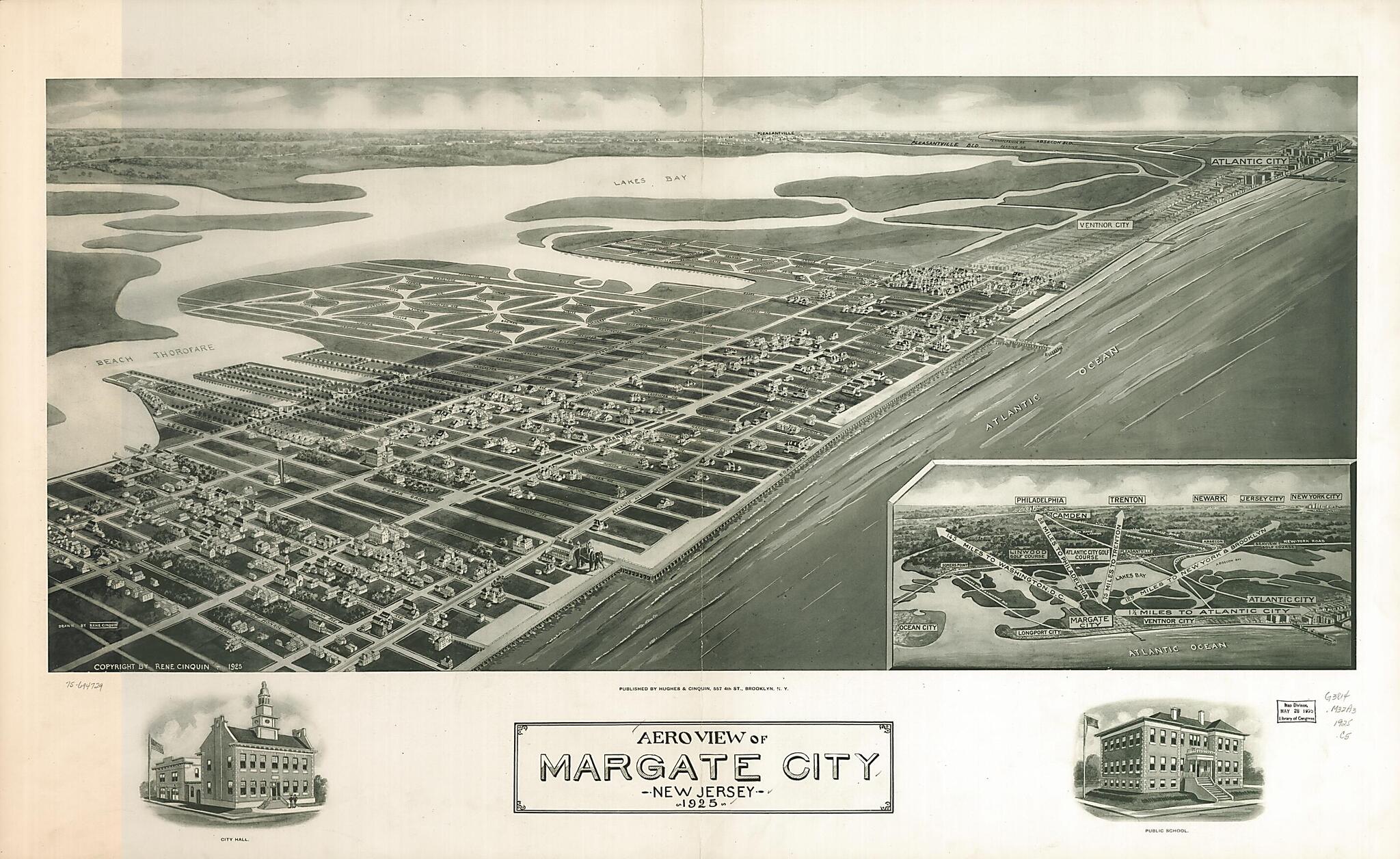 This old map of Aeroview of Margate City, New Jersey from 1925 was created by Rene Cinquin, Hughes & Cinquin in 1925