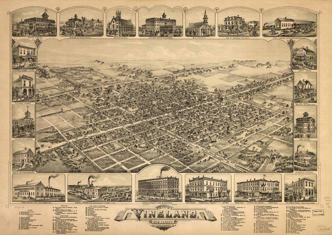 This old map of The City of Vineland, New Jersey, from 1885 was created by O.H. Bailey & Co in 1885