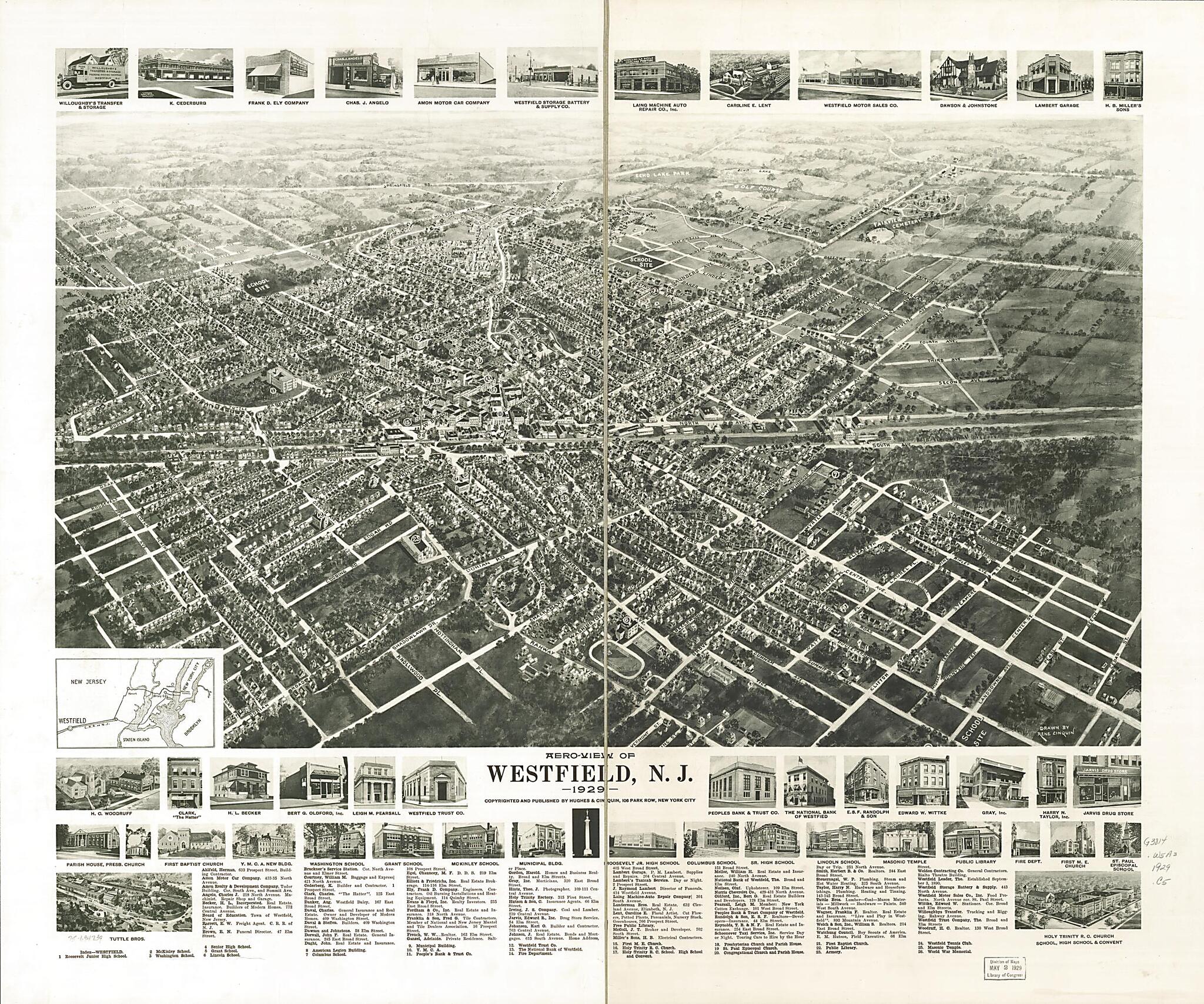 This old map of View of Westfield, New Jersey from 1929 was created by Rene Cinquin, Hughes & Cinquin in 1929