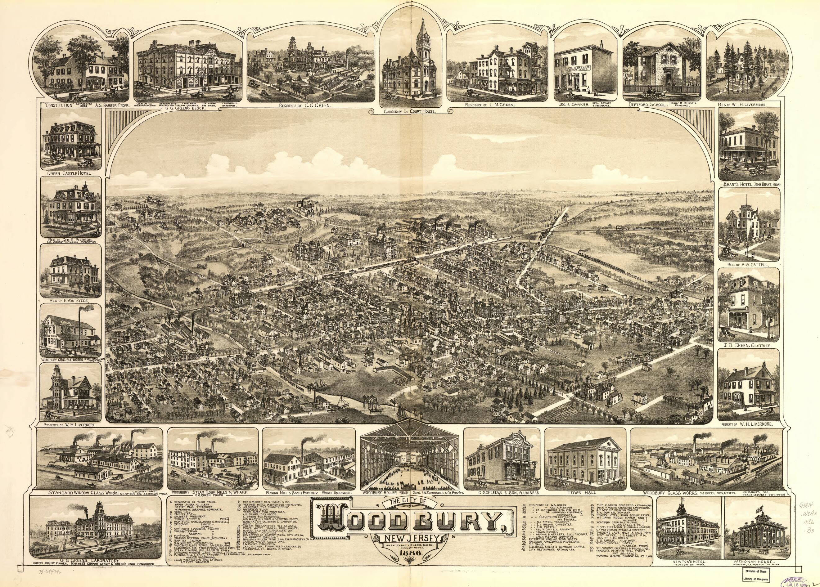 This old map of The City of Woodbury, New Jersey, from 1886 was created by O.H. Bailey & Co in 1886