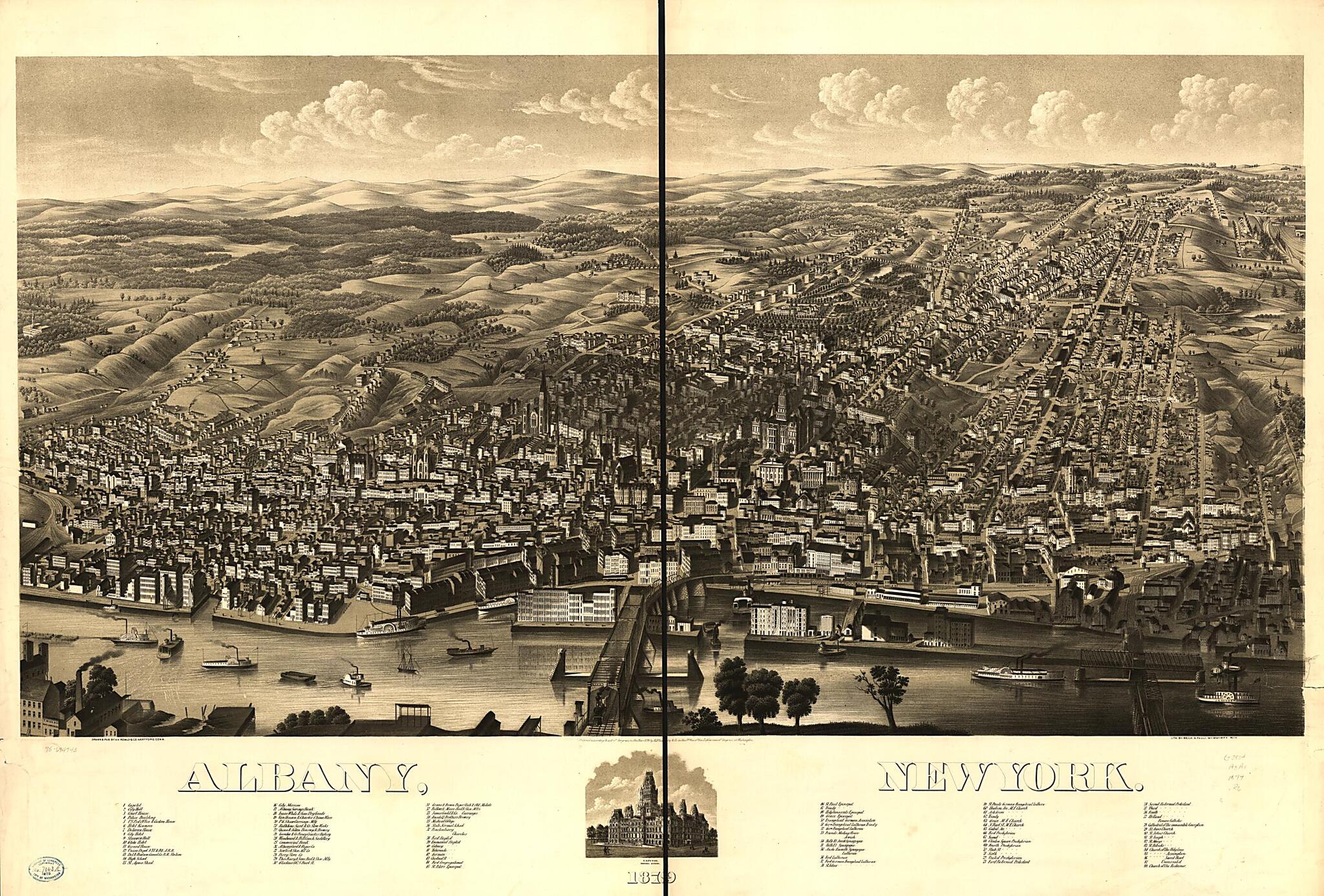 This old map of Albany, New York from 1879 was created by Beck & Pauli, H.H. Rowley & Co in 1879