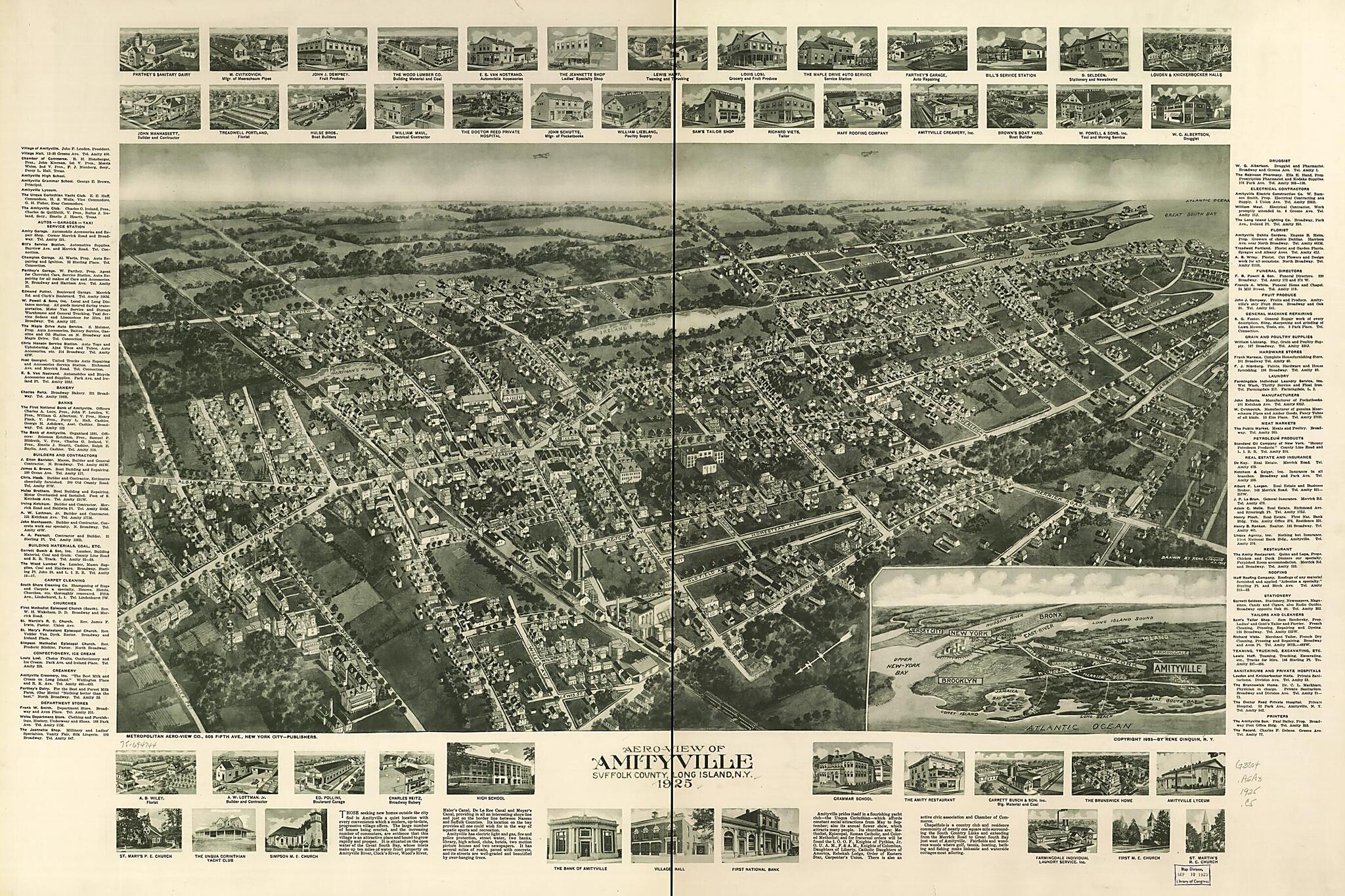 This old map of View of Amityville, Suffolk County, Long Island, New York from 1925 was created by Rene Cinquin, View Co in 1925