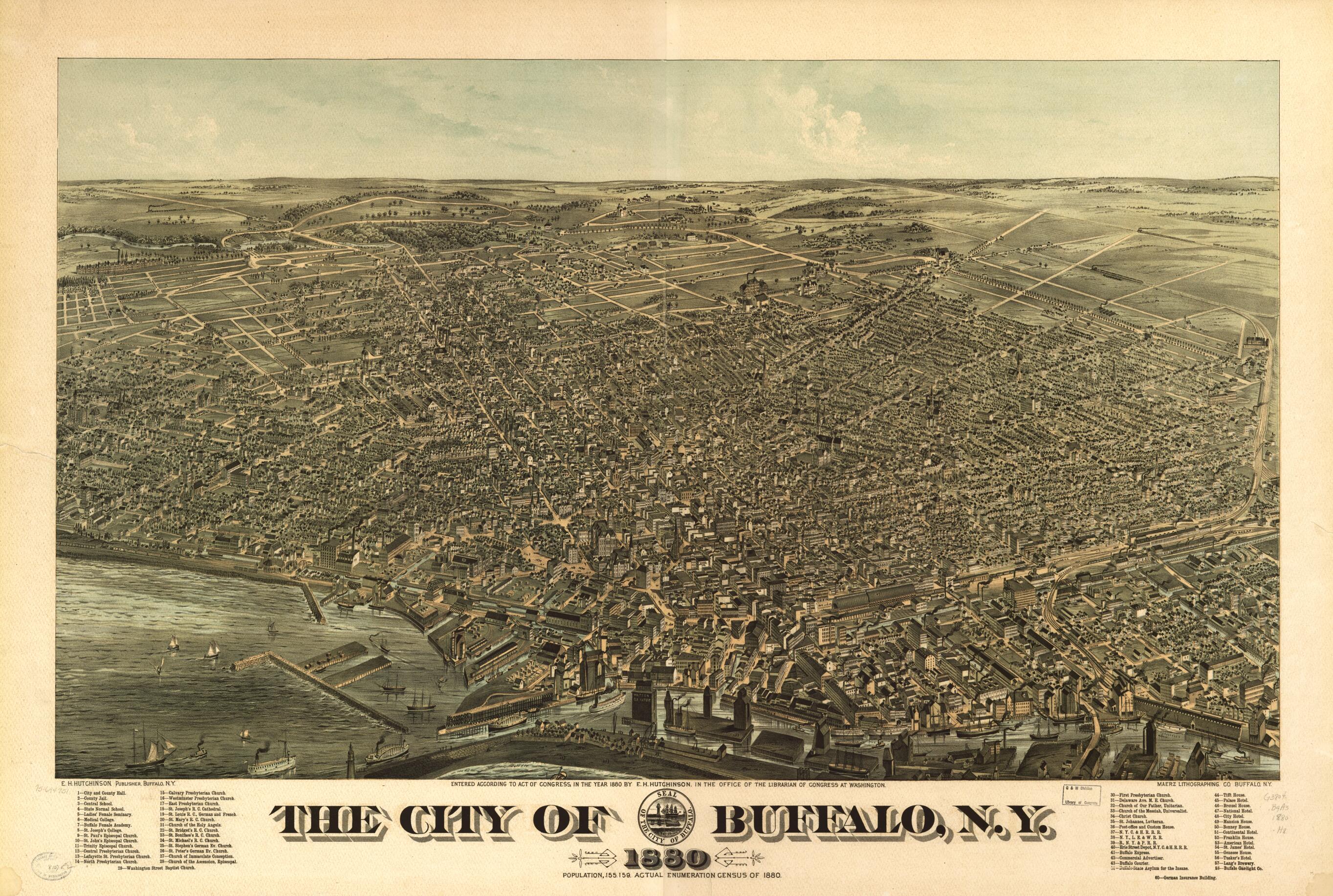 This old map of The City of Buffalo, New York from 1880 was created by Edward Howard Hutchinson, Maerz Lithographing Co in 1880