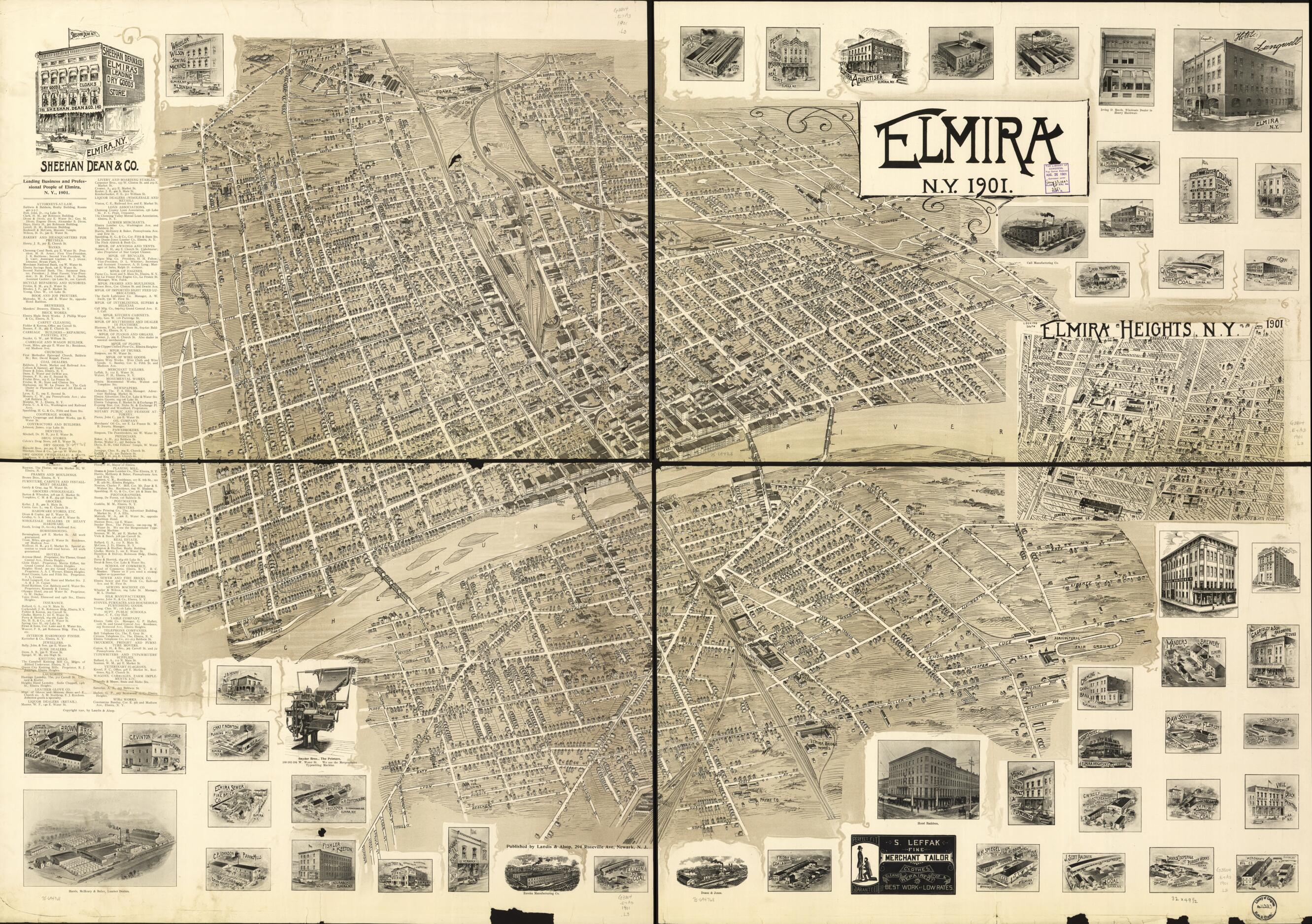 This old map of Elmira, New York from 1901 was created by Landis & Alsop in 1901
