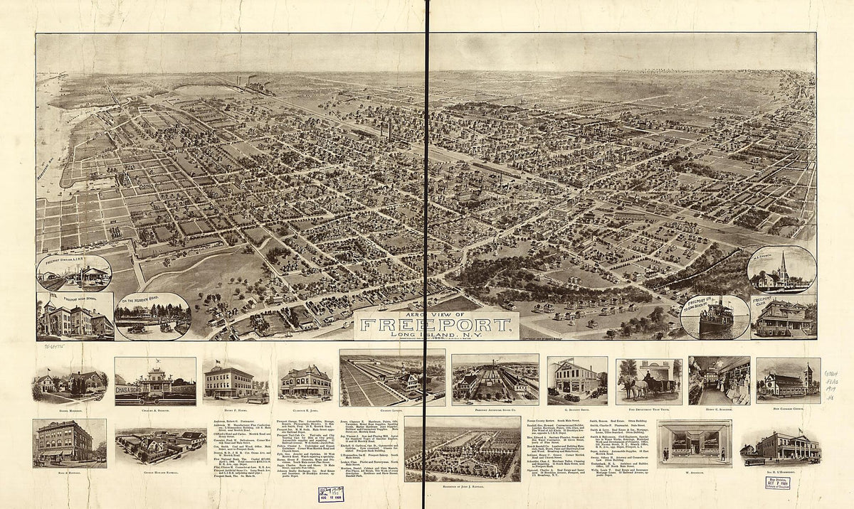 Aero View of Freeport, Long Island, New York 1909 by Relic Map Company