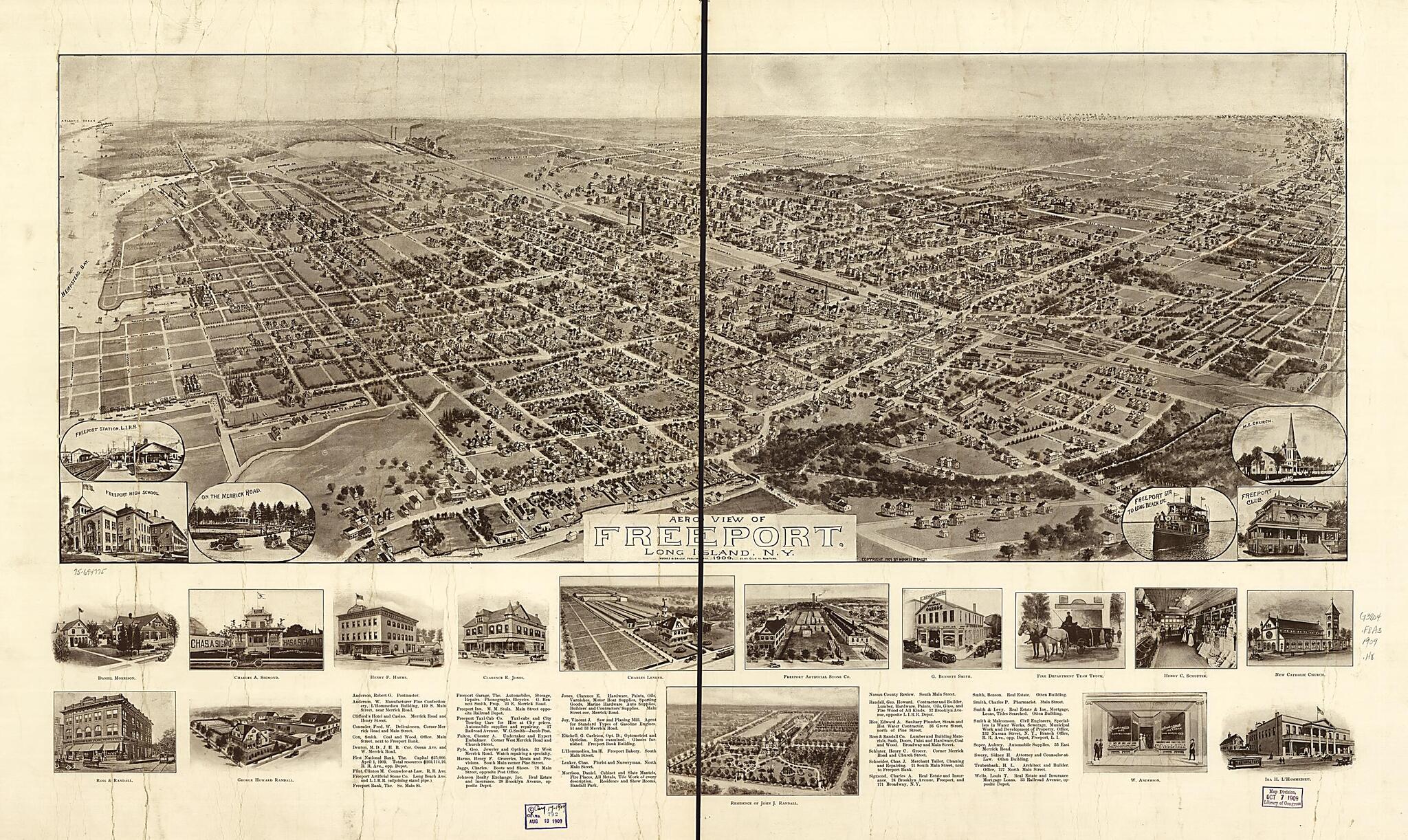 This old map of Aero View of Freeport, Long Island, New York from 1909 was created by Hughes & Bailey in 1909