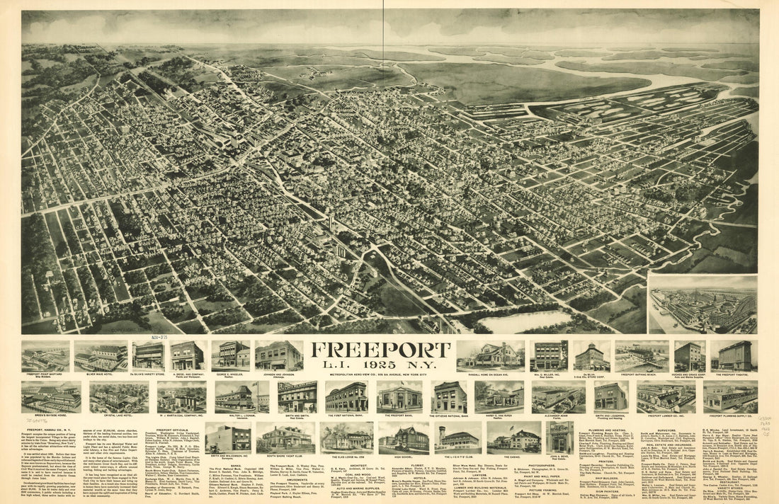 This old map of Freeport, L.I., from 1925, New York was created by Rene Cinquin, View Co in 1925