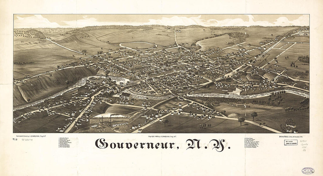 This old map of Gouverneur, New York from 1885 was created by Beck & Pauli, L. R. (Lucien R.) Burleigh in 1885