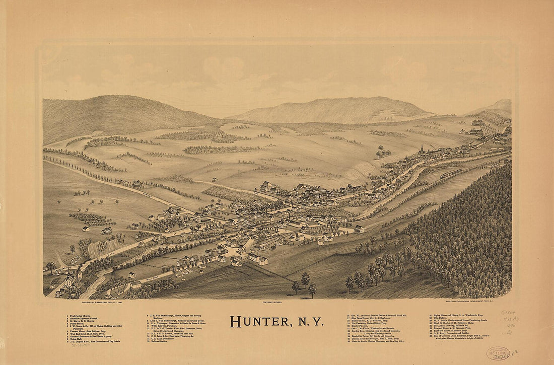 This old map of Hunter, New York from 1890 was created by Burleigh Litho, L. R. (Lucien R.) Burleigh in 1890