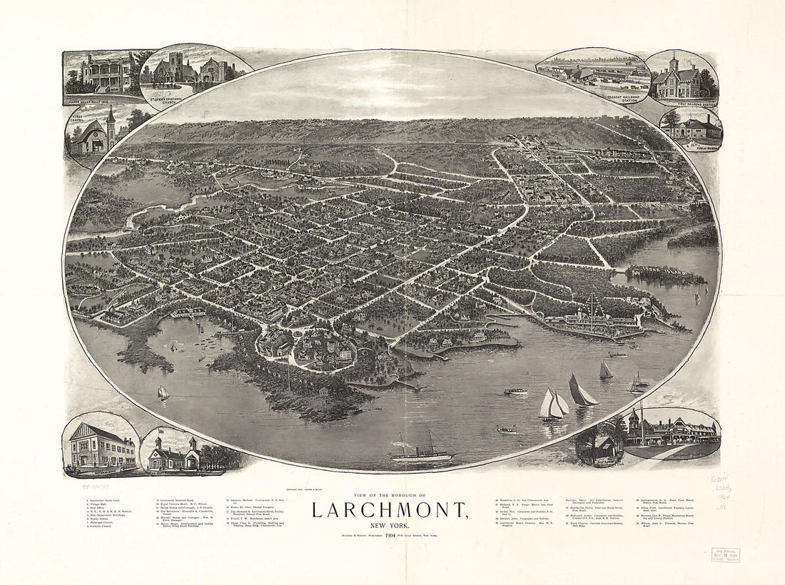 This old map of View of the Borough of Larchmont, New York from 1904 was created by Hughes & Bailey in 1904