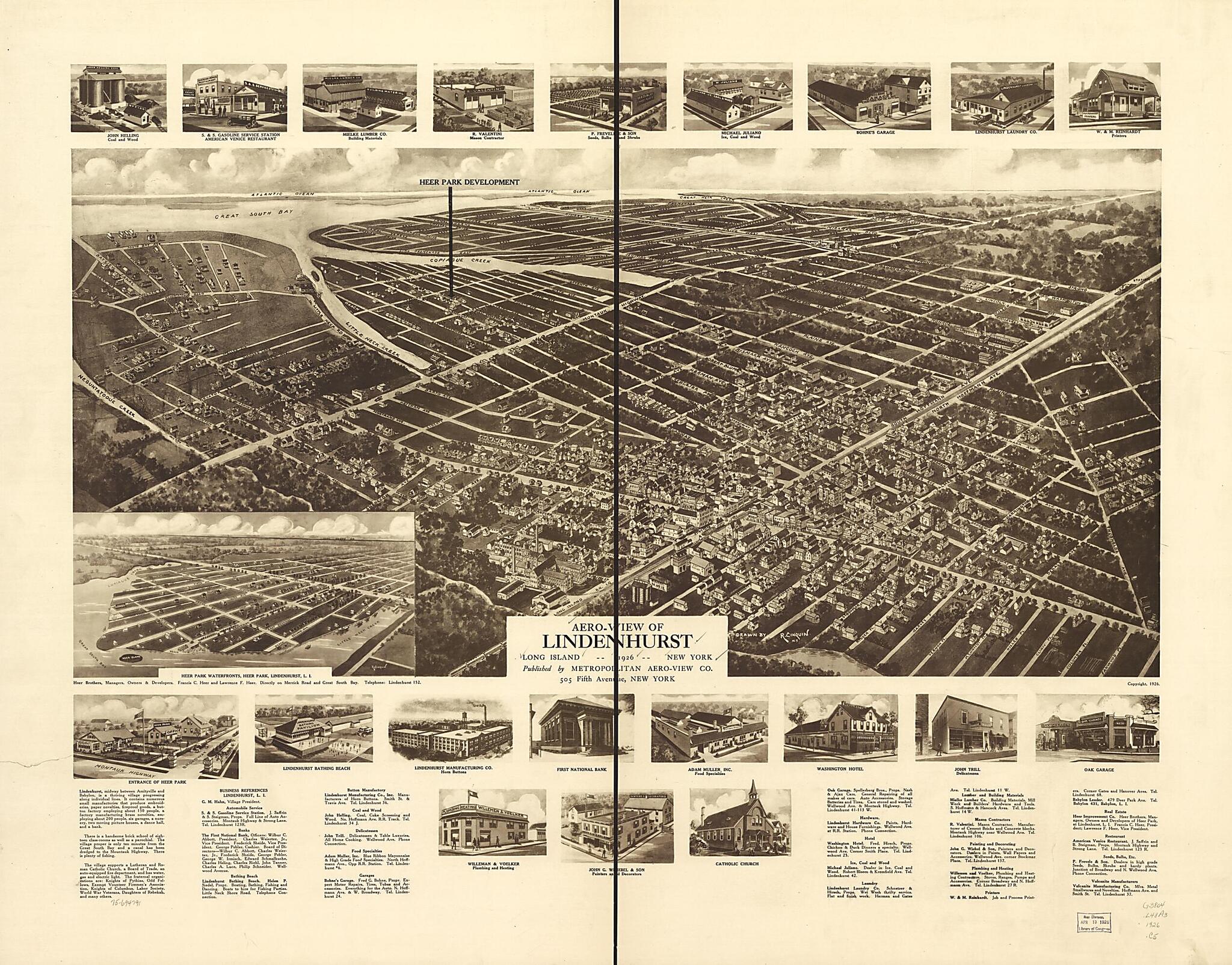 This old map of View of Lindenhurst, Long Island, from 1926, New York was created by Rene Cinquin, View Co in 1926