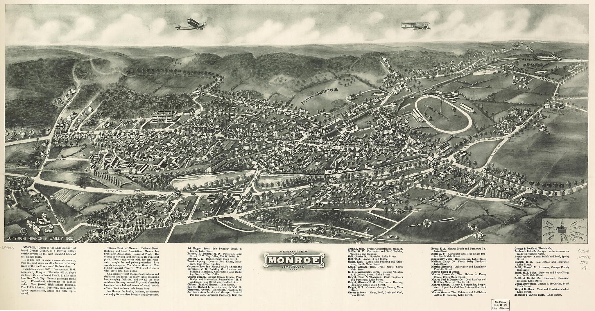This old map of View of Monroe, New York from 1923 was created by Hughes & Bailey in 1923