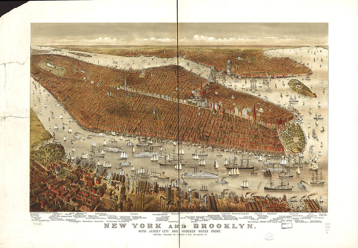 New York and Brooklyn, With Jersey City and Hoboken Water Front 1877 by Relic Map Company