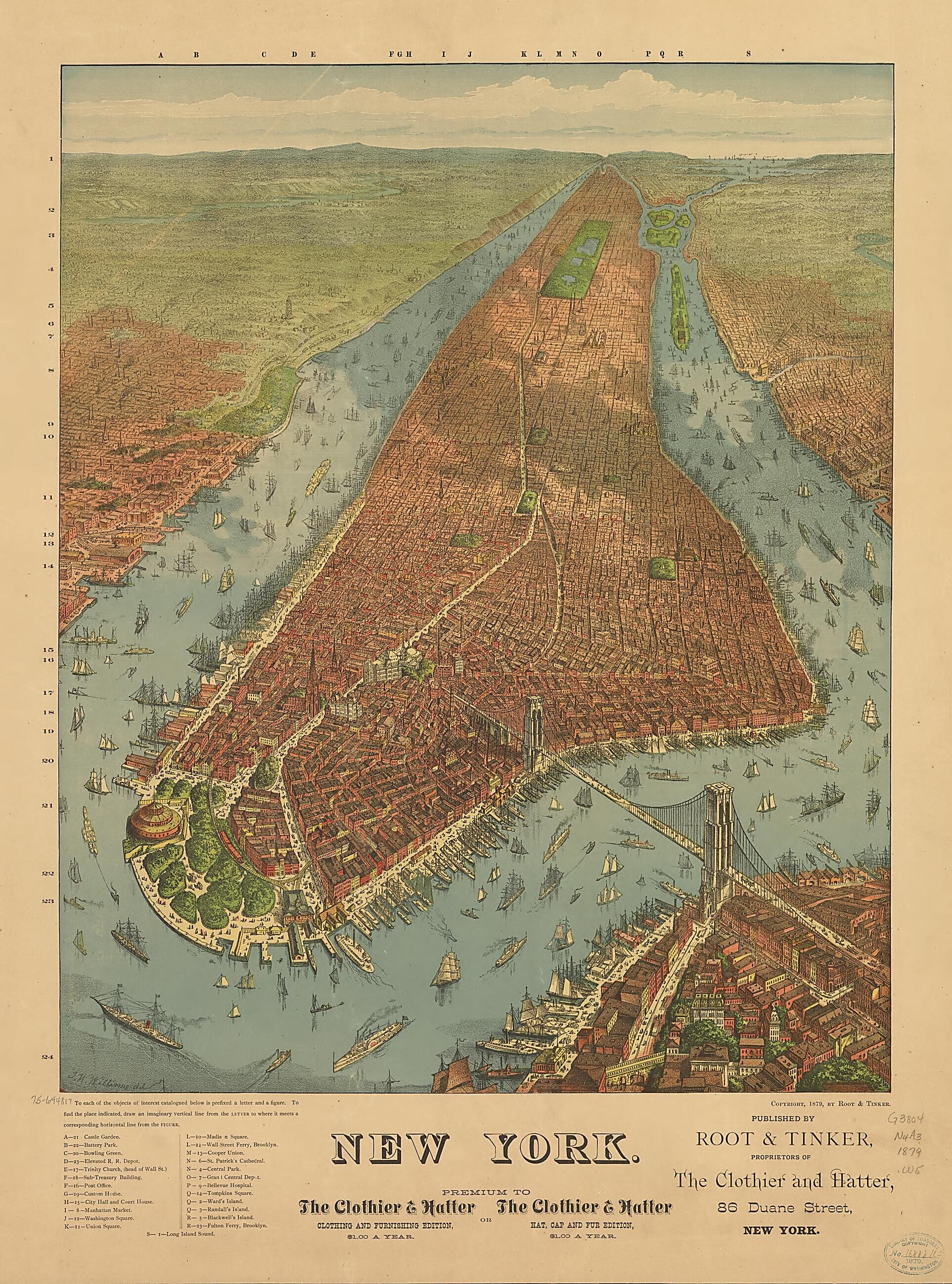 This old map of New York from 1879 was created by Root & Tinker, J. W. Williams in 1879