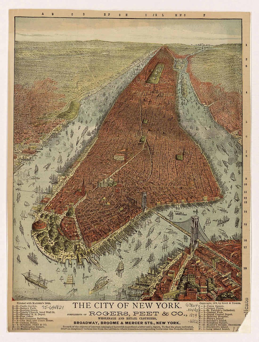 This old map of The City of New York from 1879 was created by Root & Tinker, J. W. Williams in 1879