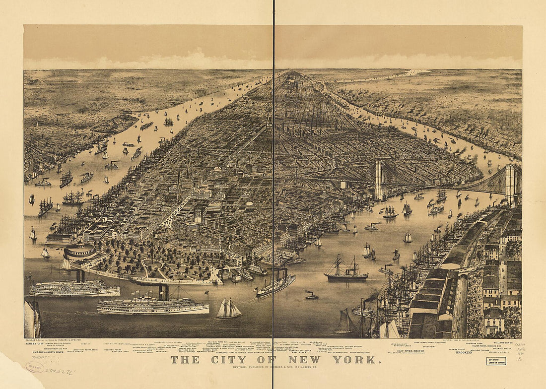 This old map of The City of New York from 1889 was created by Currier & Ives, Parsons & Atwater in 1889