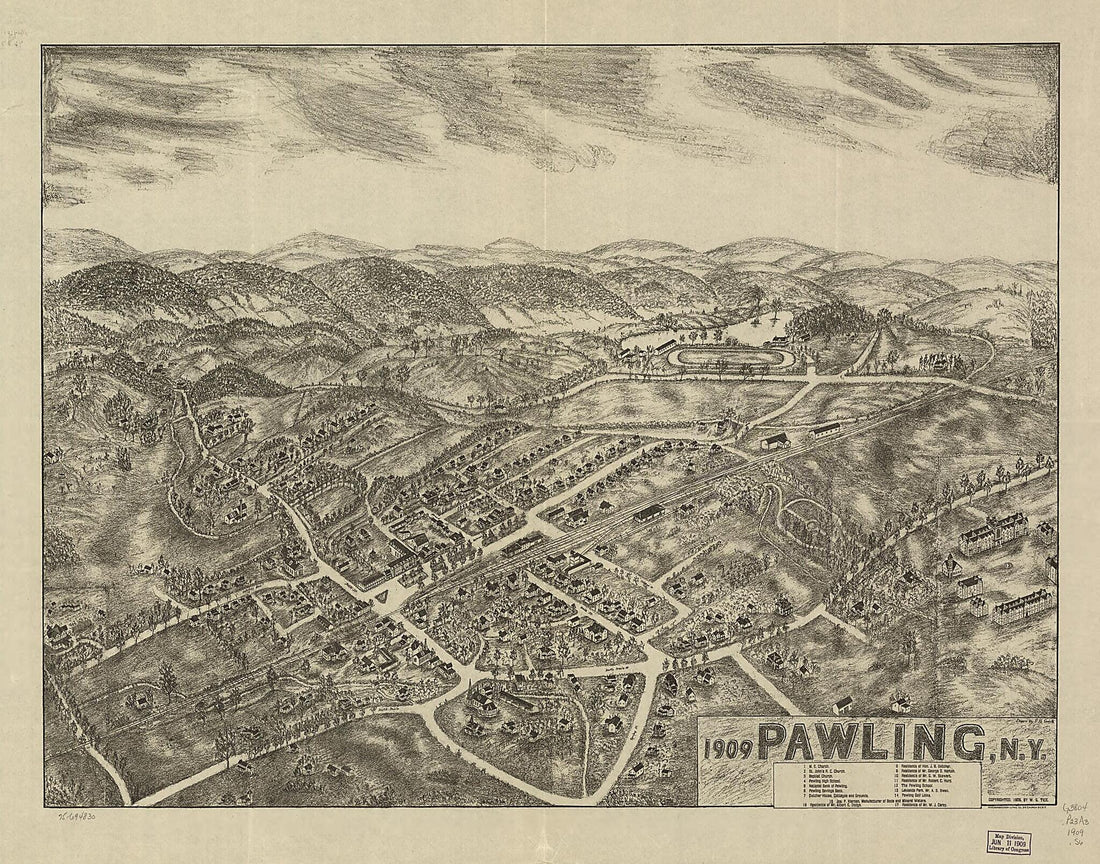 This old map of Pawling, New York from 1909 was created by Knickerbocker Litho. Co, P. H. Smith, W. G. Tice in 1909