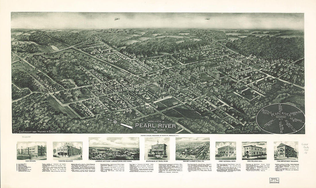 This old map of View of Pearl River, New York, from 1924 was created by Rene Cinquin, Hughes & Bailey in 1924