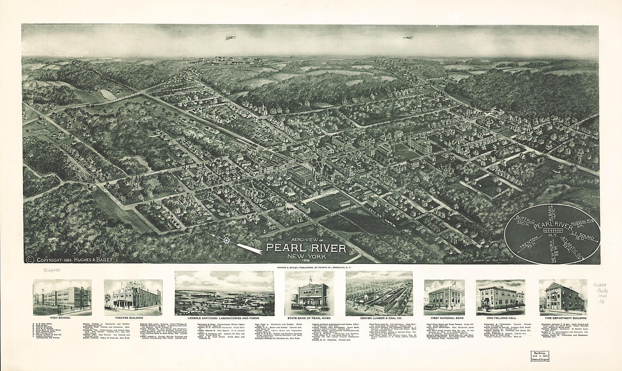 This old map of View of Pearl River, New York, from 1924 was created by Rene Cinquin, Hughes & Bailey in 1924